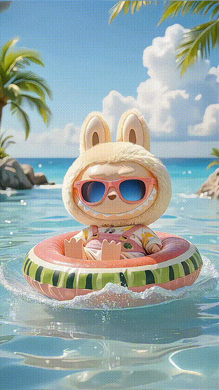 Labubu On Vacation At Beach