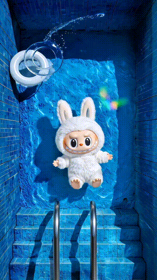 White Labubu In The Swimming Pool