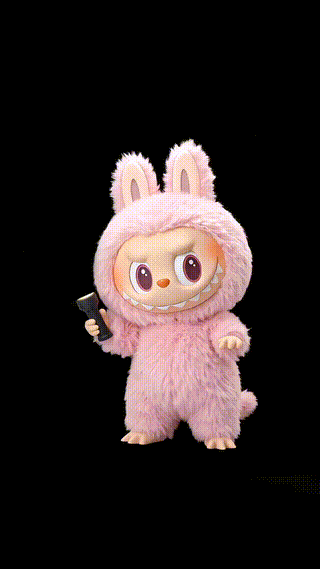 Pink Labubu Playing With Flashlight